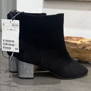 H&M Black Ankle Boots with Glitter Heel
